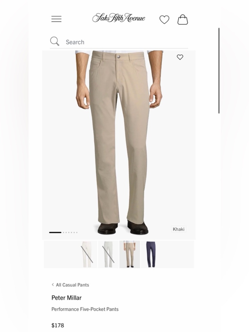 Peter Millar Khaki Performance Five-Pocket Pants - Beige